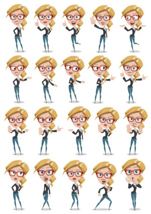 Blonde Businesswoman Character Set with Various Expressions and Gestures Free Vector