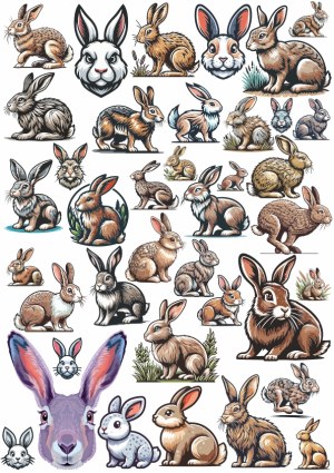 Collection of Detailed Rabbit and Hare Vector Illustrations Free Vector