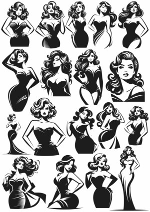Collection of Elegant Women Silhouettes in Evening Dresses Free Vector