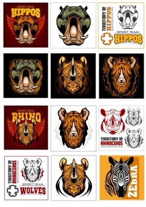 Animal Sports Team Logos: Hippos, Rhinos, and Zebra Vector Collection Free Vector