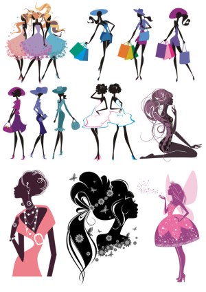 Fashionable Women and Fairy Silhouettes Vector Collection Free Vector