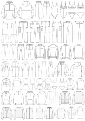 Line Art Technical Flat Clothing Set for Fashion Design Free Vector