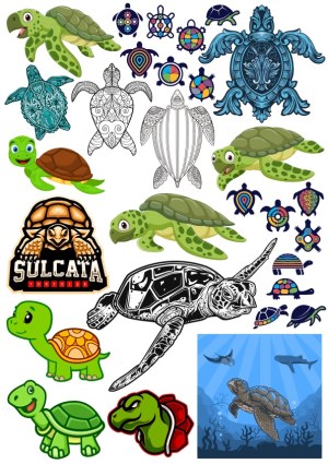 Turtle and Tortoise Vector Collection with Cute, Stylized, and Ornamental Designs Free Vector