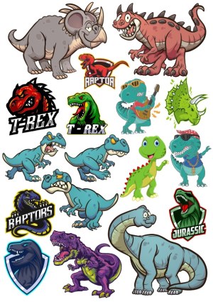 Collection of Colorful Cartoon Dinosaur Vector Illustrations and Logos Free Vector