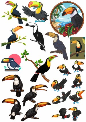 Collection of Colorful Toucan Bird Vector Illustrations Free Vector