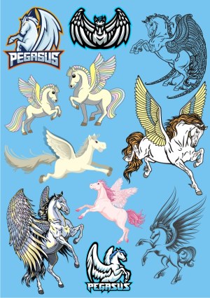 Collection of Pegasus and Winged Horse Vector Illustrations Free Vector