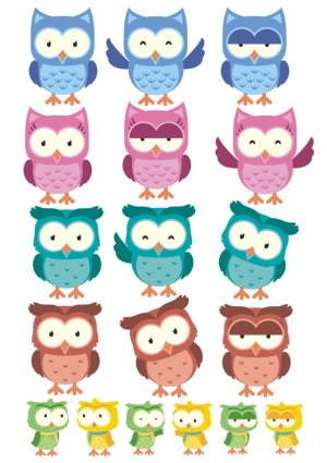 Cute Cartoon Owls Illustration Set with Various Expressions Free Vector