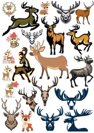 Collection of Deer and Reindeer Vector Illustrations Free Vector