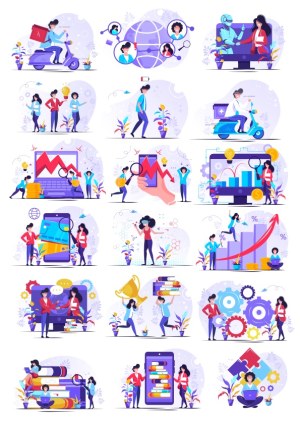 Business and Technology Vector Illustrations Set Free Vector