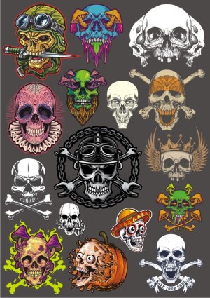 Collection of Colorful and Detailed Skull Vector Illustrations Free Vector