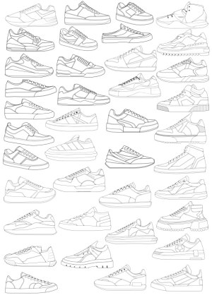Line Art Collection of Various Sneaker Shoe Designs Free Vector