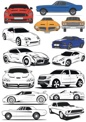 Collection of Classic and Modern Sports Car Vectors Free Vector