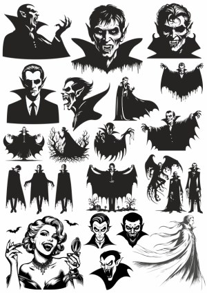 Collection of Classic Vampire and Dracula Silhouettes and Illustrations Free Vector