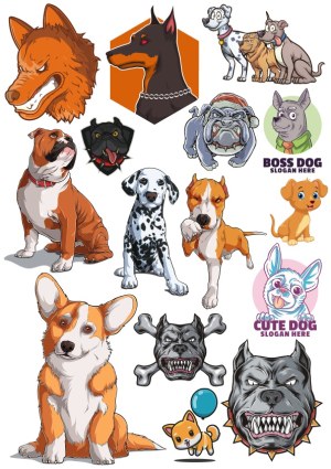 Collection of Various Dog Breed Cartoon and Mascot Vector Illustrations Free Vector