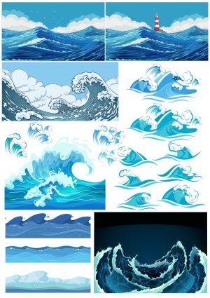 Collection of Vector Ocean Waves and Sea Elements Free Vector