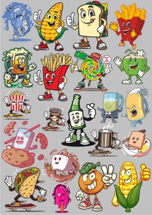 Fun Cartoon Food and Drink Characters with Skates Free Vector