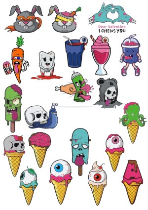 Horror-Themed Cartoon Food and Creature Vector Set Free Vector