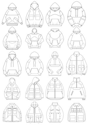 Outline Vector Illustrations of Various Hoodie and Jacket Designs Free Vector