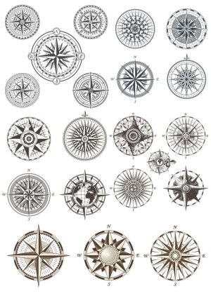 Collection of Vintage Compass Rose Vector Designs Free Vector