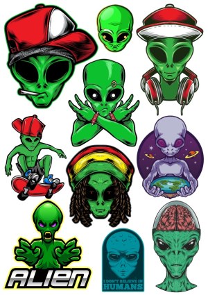 Set of Cool Alien Characters in Various Styles and Poses Free Vector
