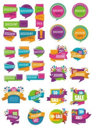 Colorful Discount and Sale Vector Labels and Badges Free Vector