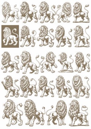 Set of Heraldic Lion Vector Illustrations in Various Poses Free Vector