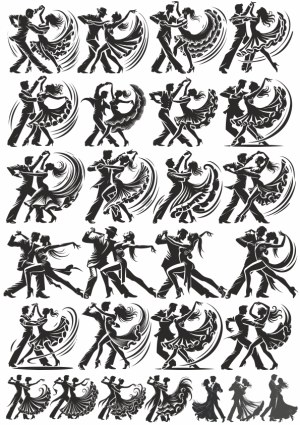 Silhouetted Ballroom and Latin Dance Couples Vector Set Free Vector