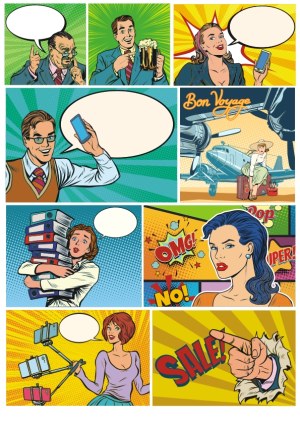 Pop Art Style Comic Strip with Diverse Characters and Speech Bubbles Free Vector