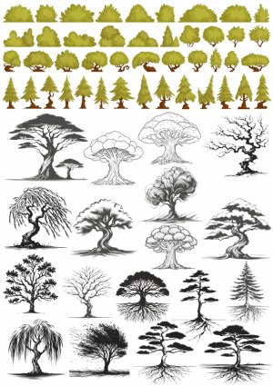 Diverse Vector Tree and Bush Illustrations Collection Free Vector