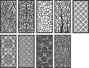Set of 10 Decorative Black and White Laser Cut Panel Patterns Free Vector