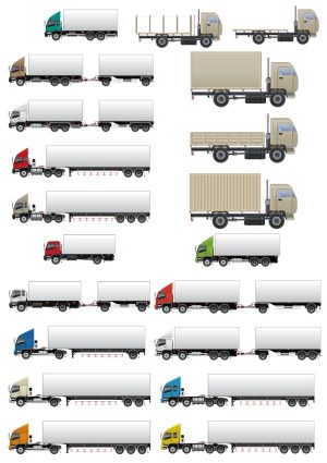 Collection of Various Cargo Trucks and Trailers Vector Illustrations Free Vector