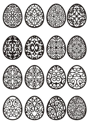 Set of Ornamental Easter Egg Silhouette Vectors with Floral and Swirl Patterns Free Vector