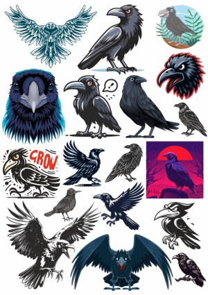 Collection of Crow and Raven Vector Illustrations and Cartoons Free Vector