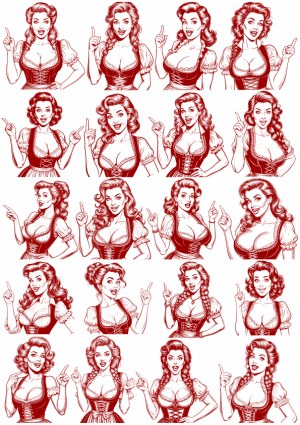 Vintage Style Bavarian Woman Pointing Vector Illustrations Free Vector