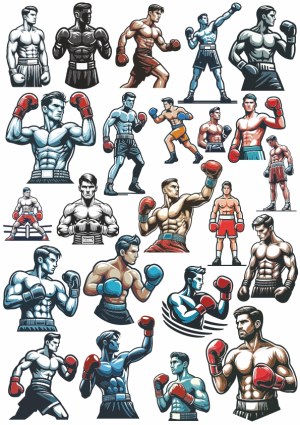 Set of Vector Illustrations of Boxers in Various Poses Free Vector