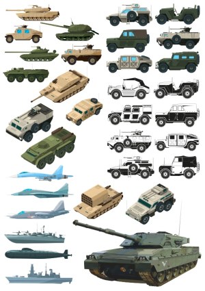 Military Vehicles and Equipment Vector Set Free Vector