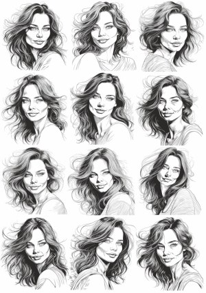 Hand-Drawn Female Portraits with Various Poses and Expressions Free Vector