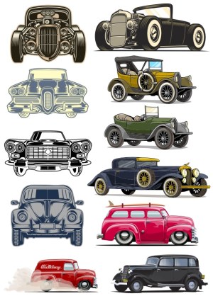 Collection of Vintage and Classic Car Vector Illustrations Free Vector