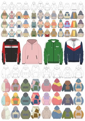Variety of Hoodie and Jacket Vector Designs with Color and Outline Versions Free Vector