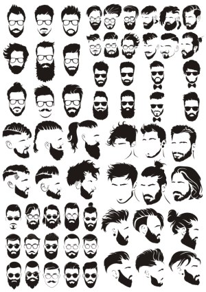 Collection of Male Hair Styles and Beard Silhouettes Free Vector