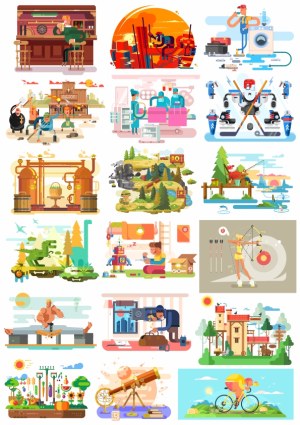 Collection of Lifestyle and Hobby Vector Illustrations Free Vector