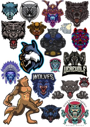 Collection of Werewolf and Wolf-Themed Vector Emblems and Logos Free Vector