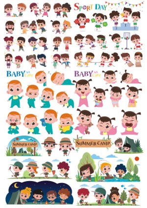Cute Children Activities Illustrations Set Free Vector