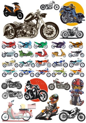 Collection of Various Motorcycle and Scooter Vector Illustrations Free Vector