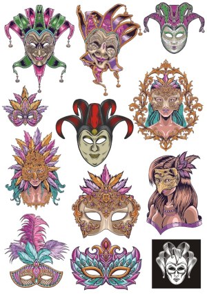 Colorful Venetian Carnival Masks and Jester Faces Vector Collection Free Vector
