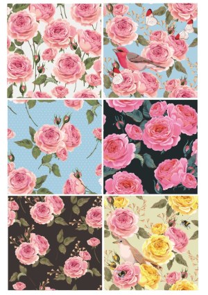 Vintage Floral and Birds Vector Patterns Collection Free Vector