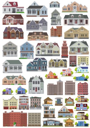 Collection of Diverse Residential and Urban Building Vector Illustrations Free Vector