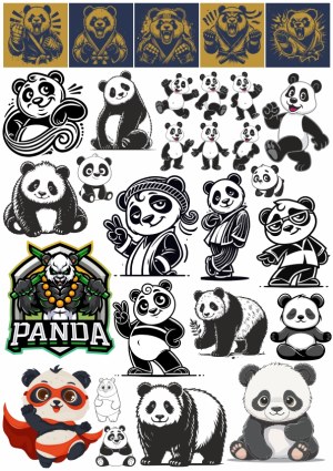 Collection of Cartoon and Graphic Panda Bear Illustrations and Mascots Free Vector