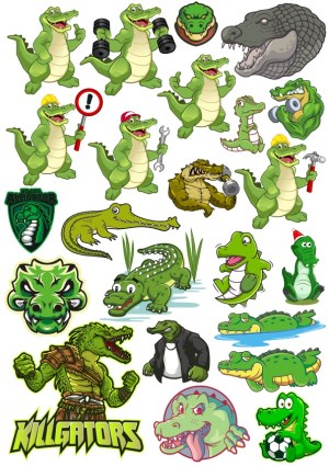 Set of Cartoon Alligator and Crocodile Characters and Logos Free Vector