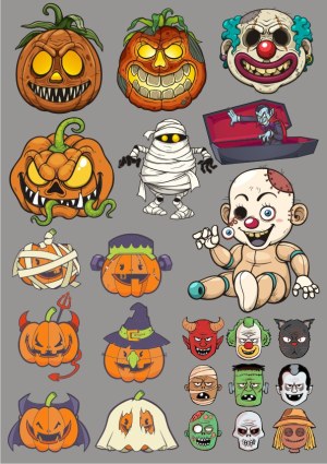 Halloween-themed Vector Illustrations of Pumpkins, Monsters, and Creepy Characters Free Vector